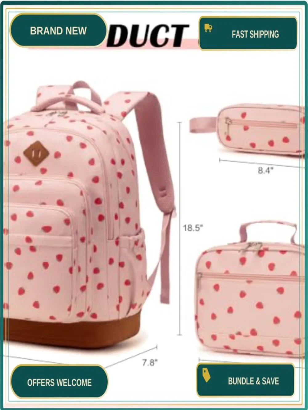 Girls School Backpack Set with Lunch Bag Pencil Case, Laptop Compatible,